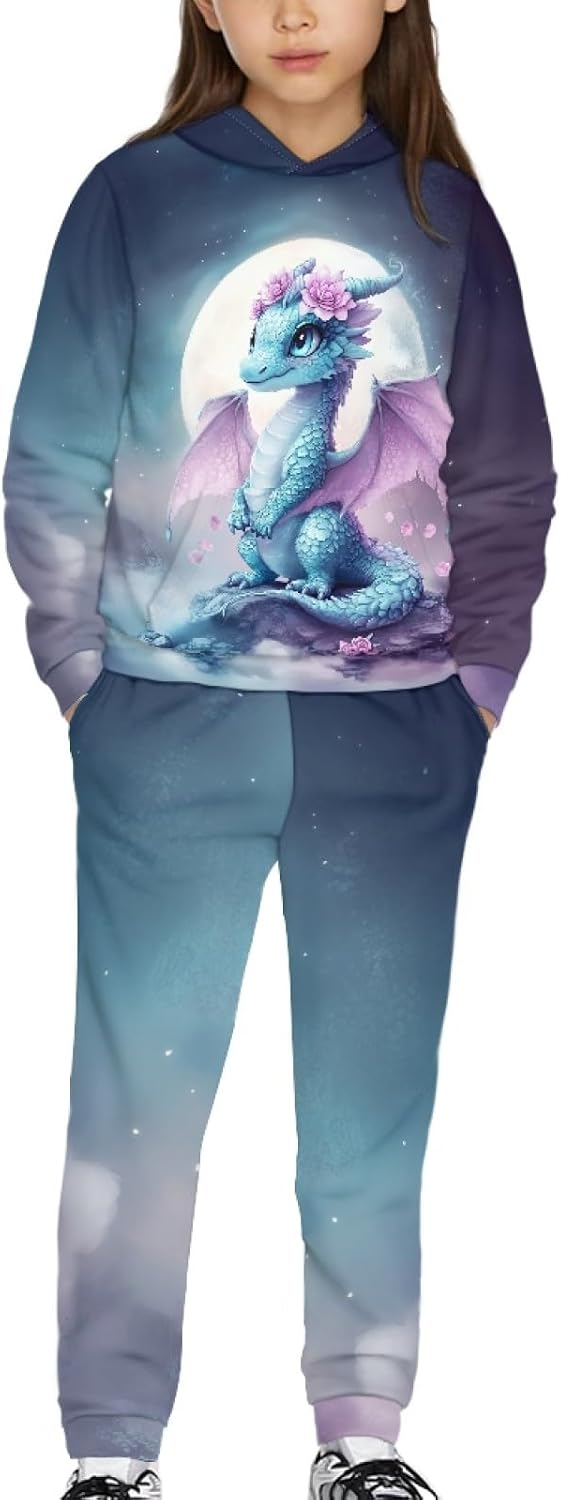Girls Athletic Hoodie Set Size 4-12 Soft Kids Sweatsuit Sets 2025 Fall Long Sleeve Sweatshirt Jogger Pant Set