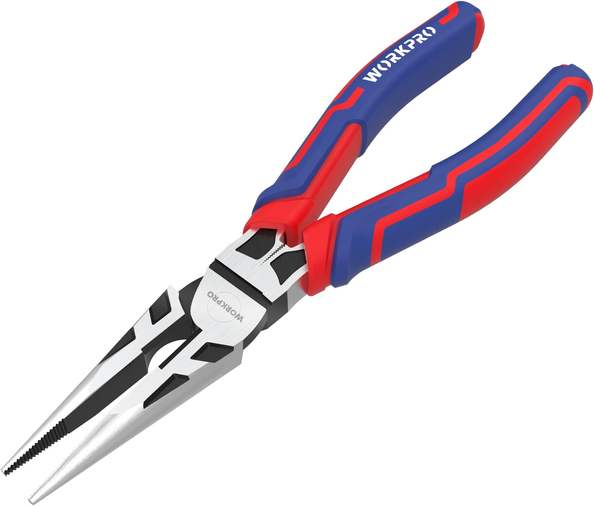 WORKPRO Premium 8โ Needle Nose Pliers, Paper Clamp Precision, Heavy-Duty CRV Steel, Large Soft Grip with Wire Cutter, Long Nose Cutting Pliers, W031269