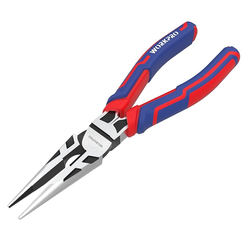 Alicate de Bico Longo WORKPRO W031269 com Cortador de Fios, Aço Cromo-Vanádio e Cabo Ergonômico de TPR, 20,3 cm