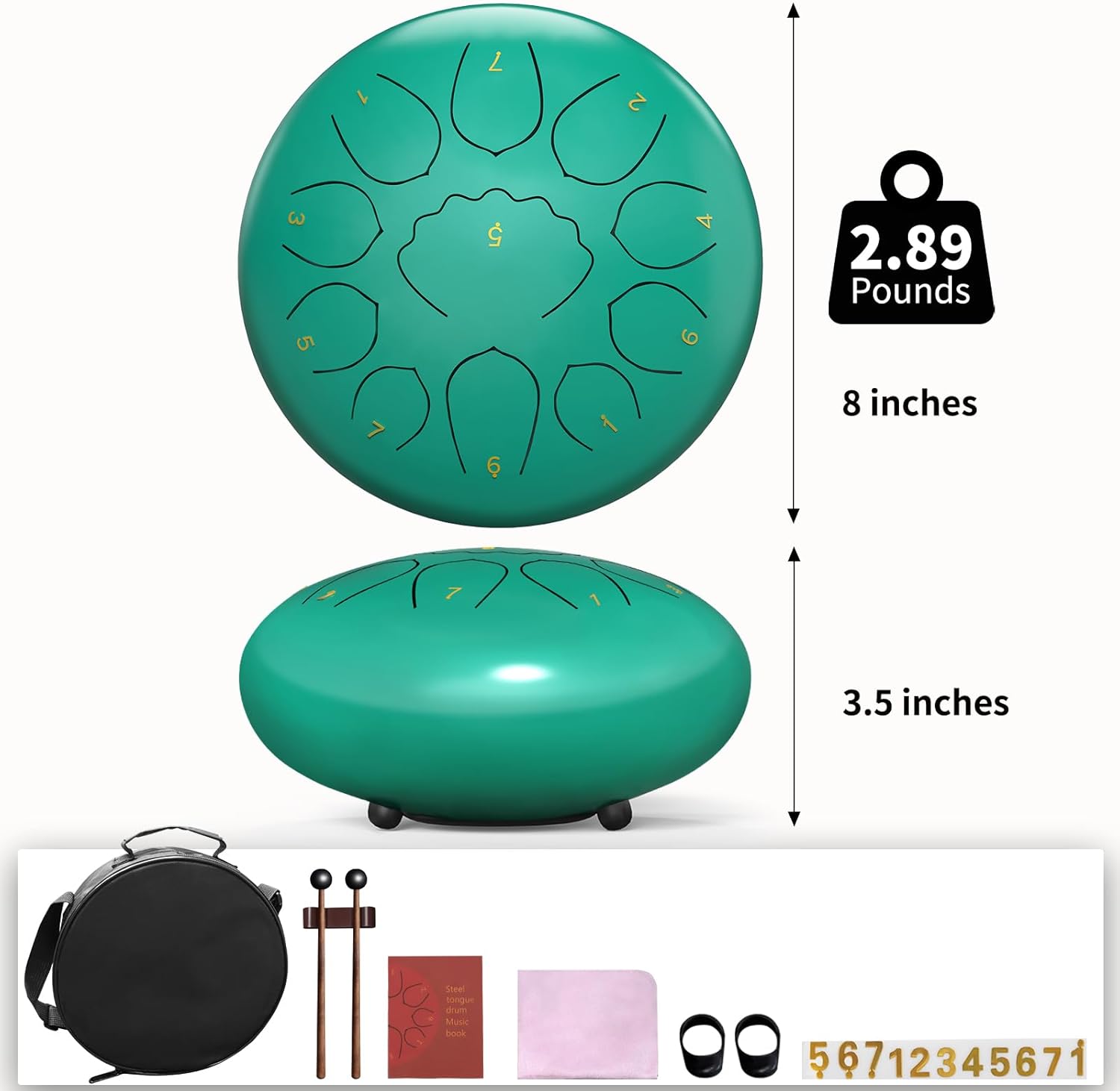 8 Inch Steel Tongue Drum 11 Notes A Major Handpan Drum Portable Rain Drum Outdoor Percussion Instrument with Mallets Finger Picks Carry Bag Music Book Beginner Yoga Meditation Gift