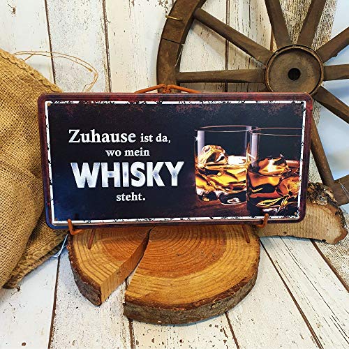 AV Andrea Verlag Großes Metallschild Blechschild - Zuhause ist da wo Mein Whisky Steht - Für Männer als Geschenk rostfrei Türschild Schild mit lustigem Spruch im Vintage Retro Look Cover