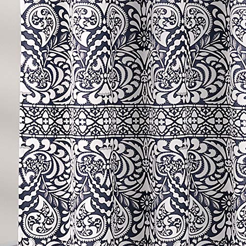 Lush Decor, 72" X 72", Navy Boho Medallion Shower Curtain-Fabric Bohemian Damask Print Design With Tassels #TOP19
