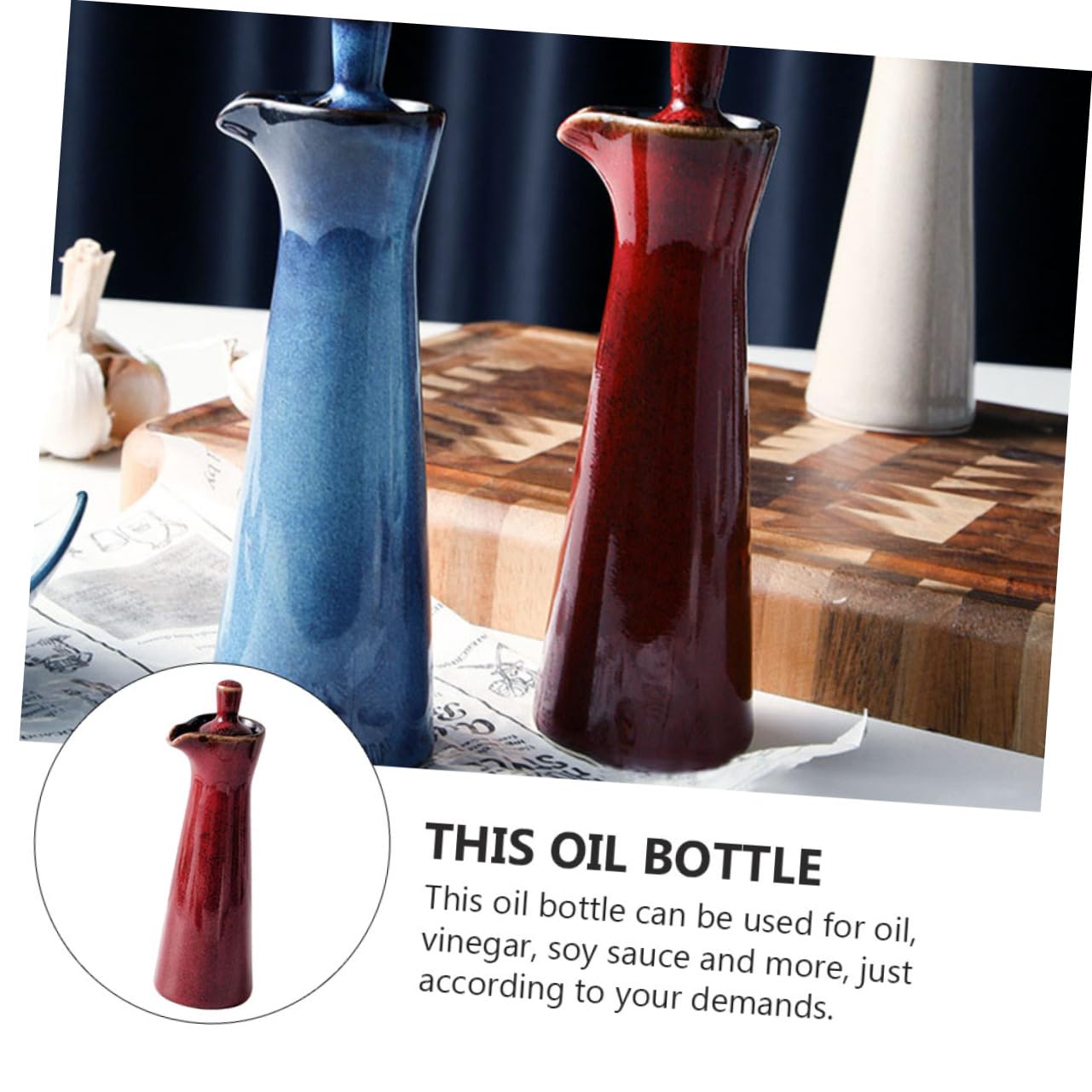 Bottiglia Olio Ceramica Rossa Multiuso Finitura Liscia, Contenitore per Condimenti per Casa e Picnic, Dispenser Versatile per Olio e Aceto