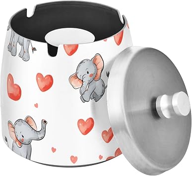Ashtray with Lid Indoor for Outside Patio Elephant Heart Ash Tray Home Stainless Steel Decorative Waterproof