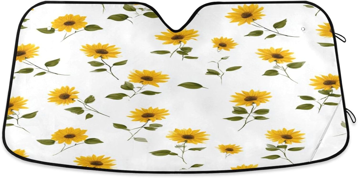 Car Windshield Sun Shade Little Sunflowers Reflective Sunshade for Ultimate Protection Fits Small Sedans, Mini SUVs, Hatchbacks