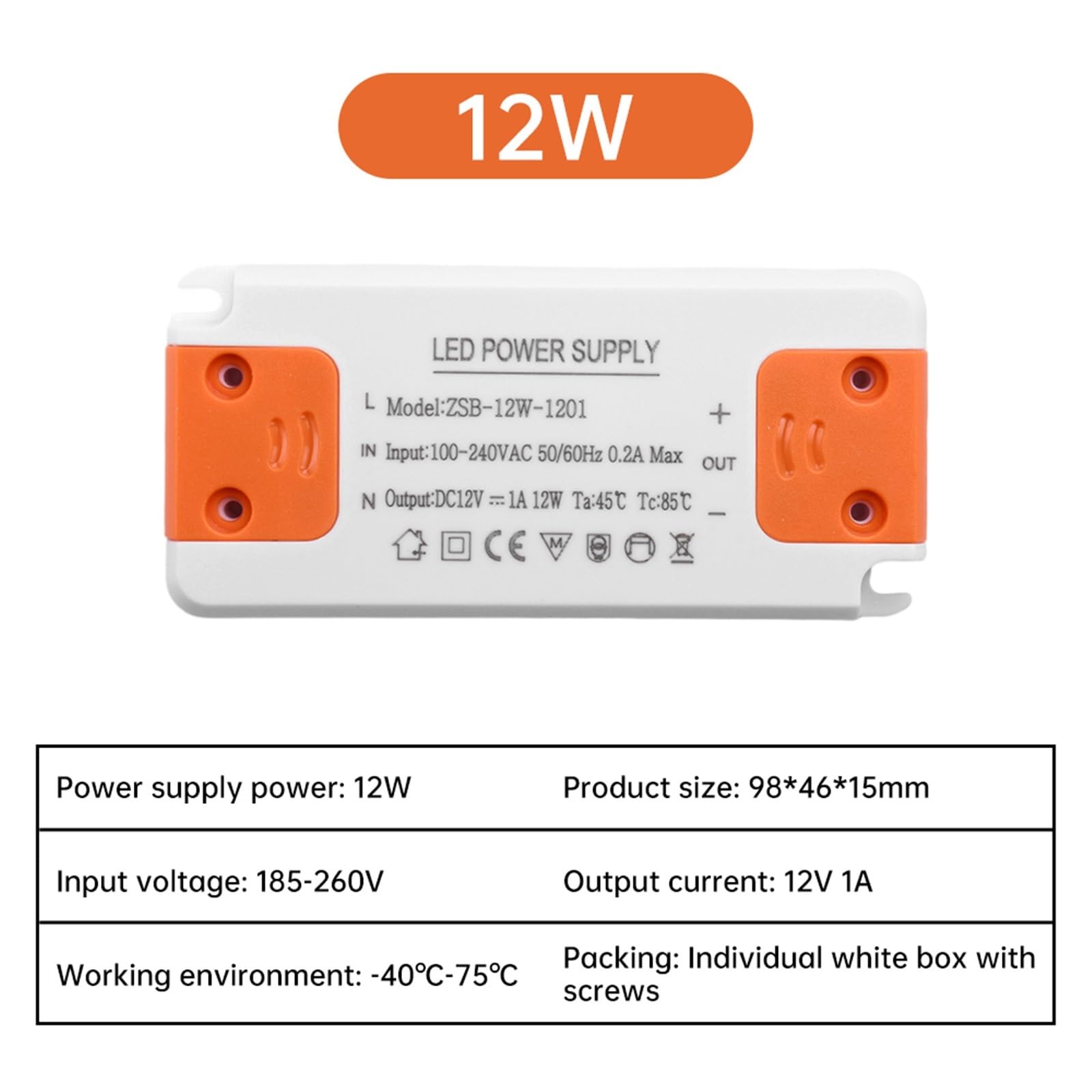 Sterownik LED 12 V Ultra cienki transformator oświetleniowy Sterownik napięcia stałego Zasilanie 12 W 18 W 24 W 36 W AC185-260V(24W)