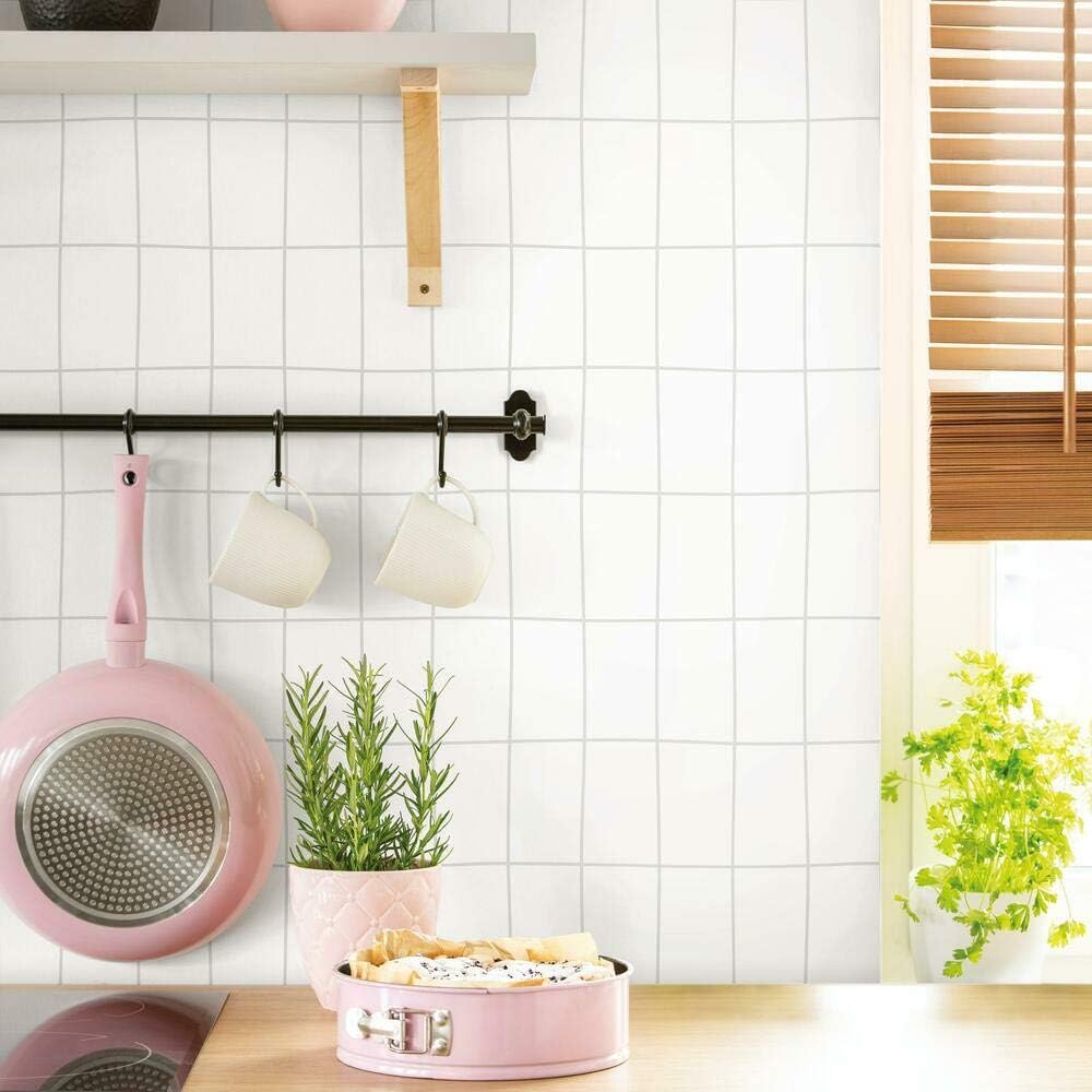 RoomMates RMK11286WP White and Gray Off The Grid Peel and Stick Wallpaper