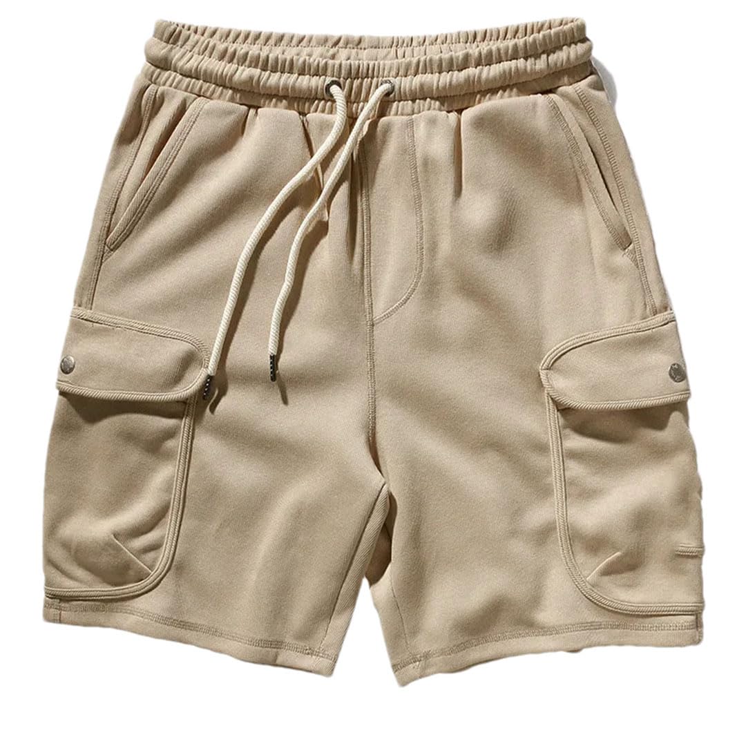 Męskie solidne szorty cargo bawełniane spodnie z wieloma kieszeniami na co dzień spodnie dresowe do kolan, Khaki, XXL