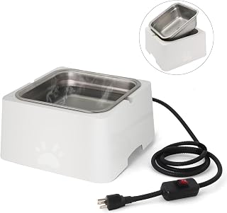 Large Heated Dog Bowl for Outdoor,Winter Waterer Bowl Removable Stainless Automatic Dog Water Bowl,1 Gallon Large Capacity Outside Animal Heated Waterer Bowl for Dog,Cat Rabbit,Chicken,Duck (White)