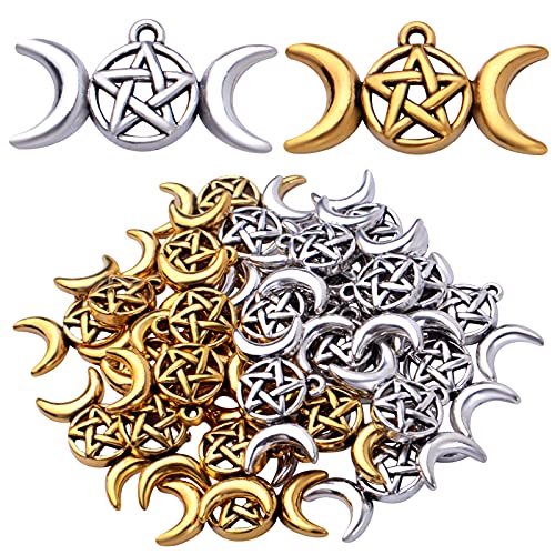 30pcs Pentagram Moon Pendant Charm Alloy Pentacle Moon Charm Pentagram Charms Crescent Moon Pendant Craft Supplies for DIY Jewelry Making Decoration