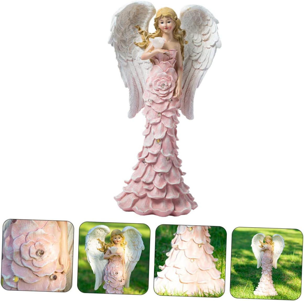 balacoo Solar Angel Light Garden Statue Lifelike Outdoor Decor with Solar Power Smooth Finish for Lawn and Patio Beautiful Resin Design for Angel Figurine Lovers