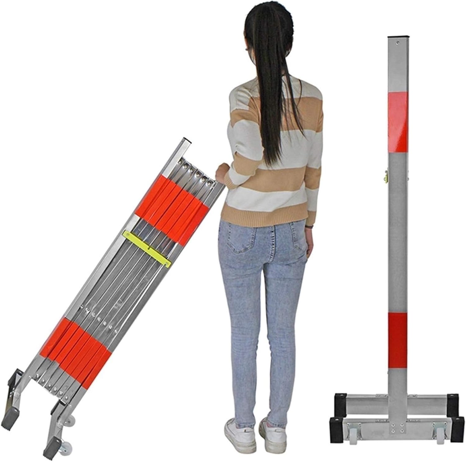 Portable Stainless Steel Retractable Fence Barrier - Adjustable Outdoor Traffic Safety Guardrail for Driveway, Garage, Pet Gate & Construction Use