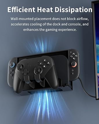 Metal Wall Mount for Nintend0 Switch 2 / OLED / Switch Console, All-in-One Metal Bracket with Pro Controller Holder, Universal Storage Rack for Dock, JoyCons & Pro Controller, Space-Saving Design