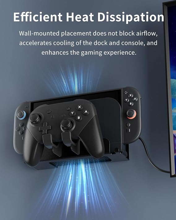 Metal Wall Mount for Nintend0 Switch 2 / OLED / Switch Console, All-in-One Metal Bracket with Pro Controller Holder, Universal Storage Rack for Dock, JoyCons & Pro Controller, Space-Saving Design