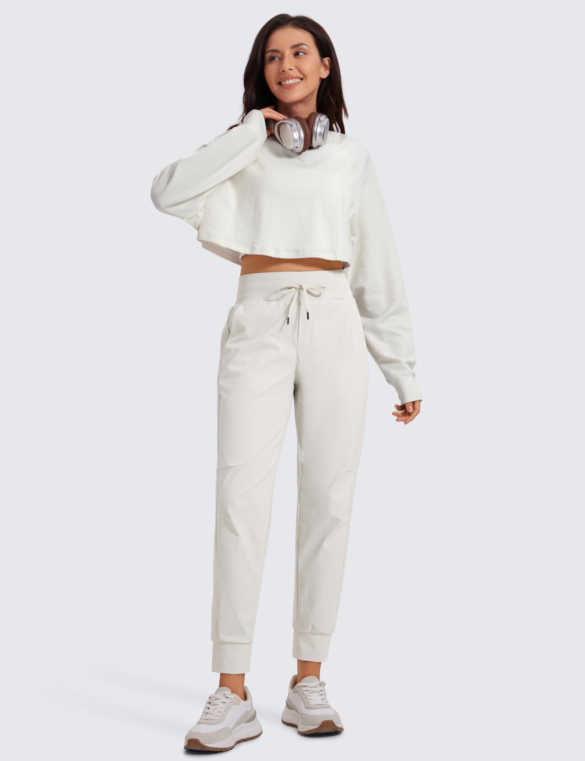 CRZ YOGA Mujer Pantalones de Chándal Cintura Elástica Cordón Jogger Pants Pantalones Casuales Correr con Bolsillos