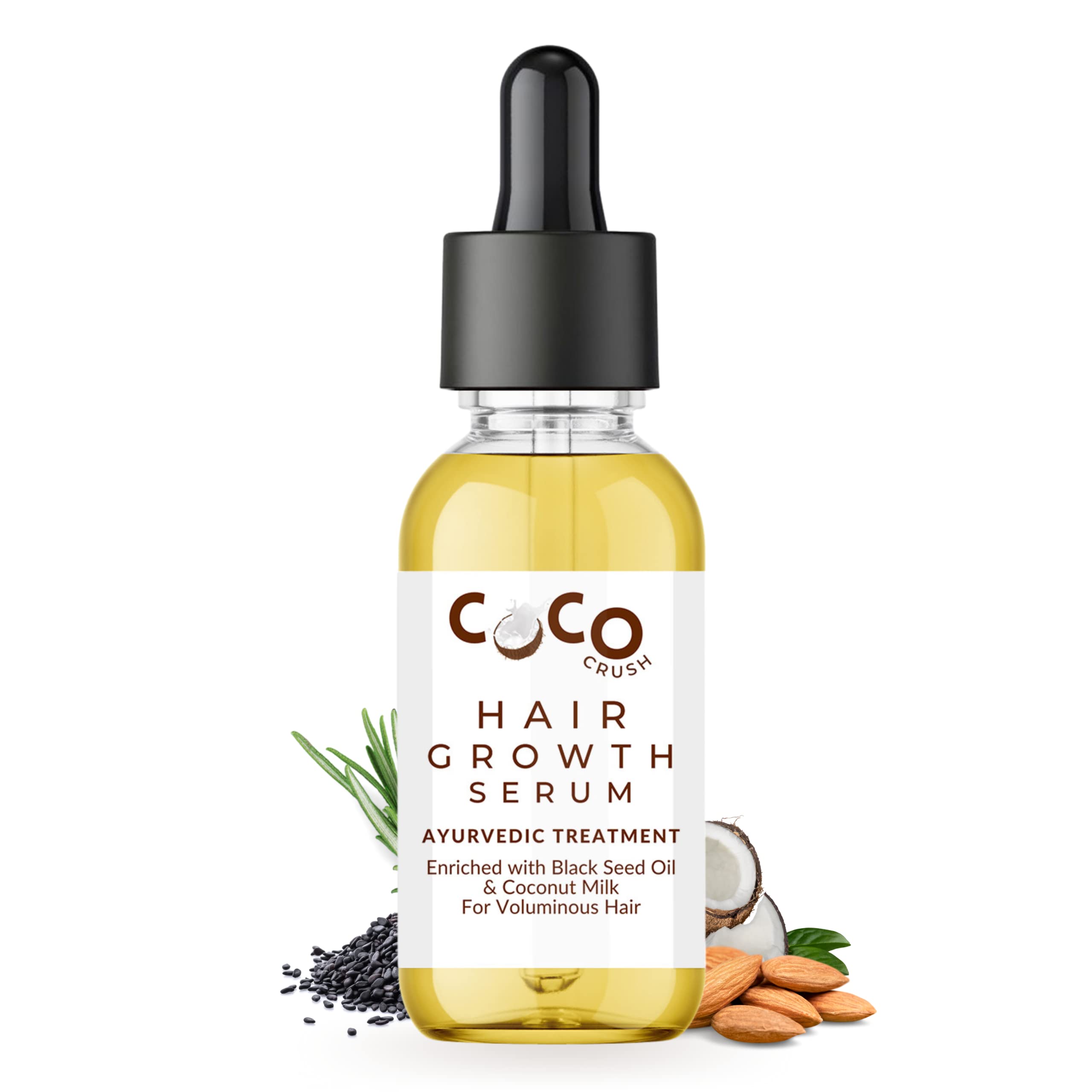 COCO CRUSH Ayurvedic Hair Growth Serum | Stops Hair Loss & Promotes Natural Hair Growth | 100% Natural for Conditioning, Nourishment, Shine & Volume (15 ml)