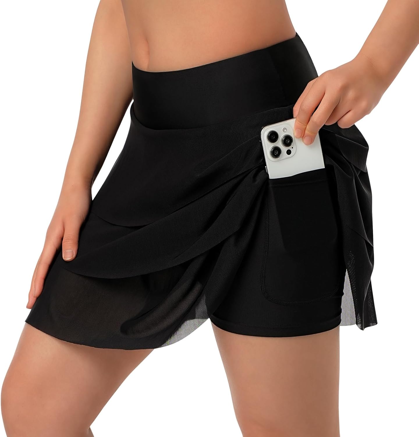 beroy Women's Swim Skirts Skorts Mesh Layered Ruffle Tummy Control Skirt Boxer Liner Bathing Suit Swimsuit Bottoms Pockets