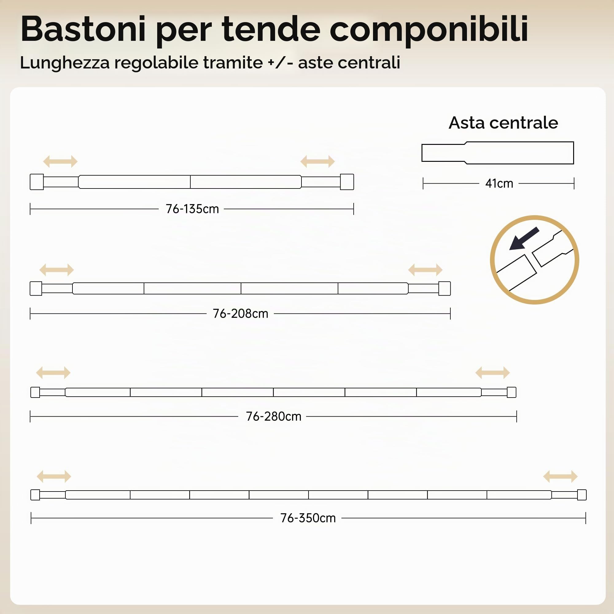 Aste per Tende Allungabili 76-135 cm 19 mm Nichel Spazzolato