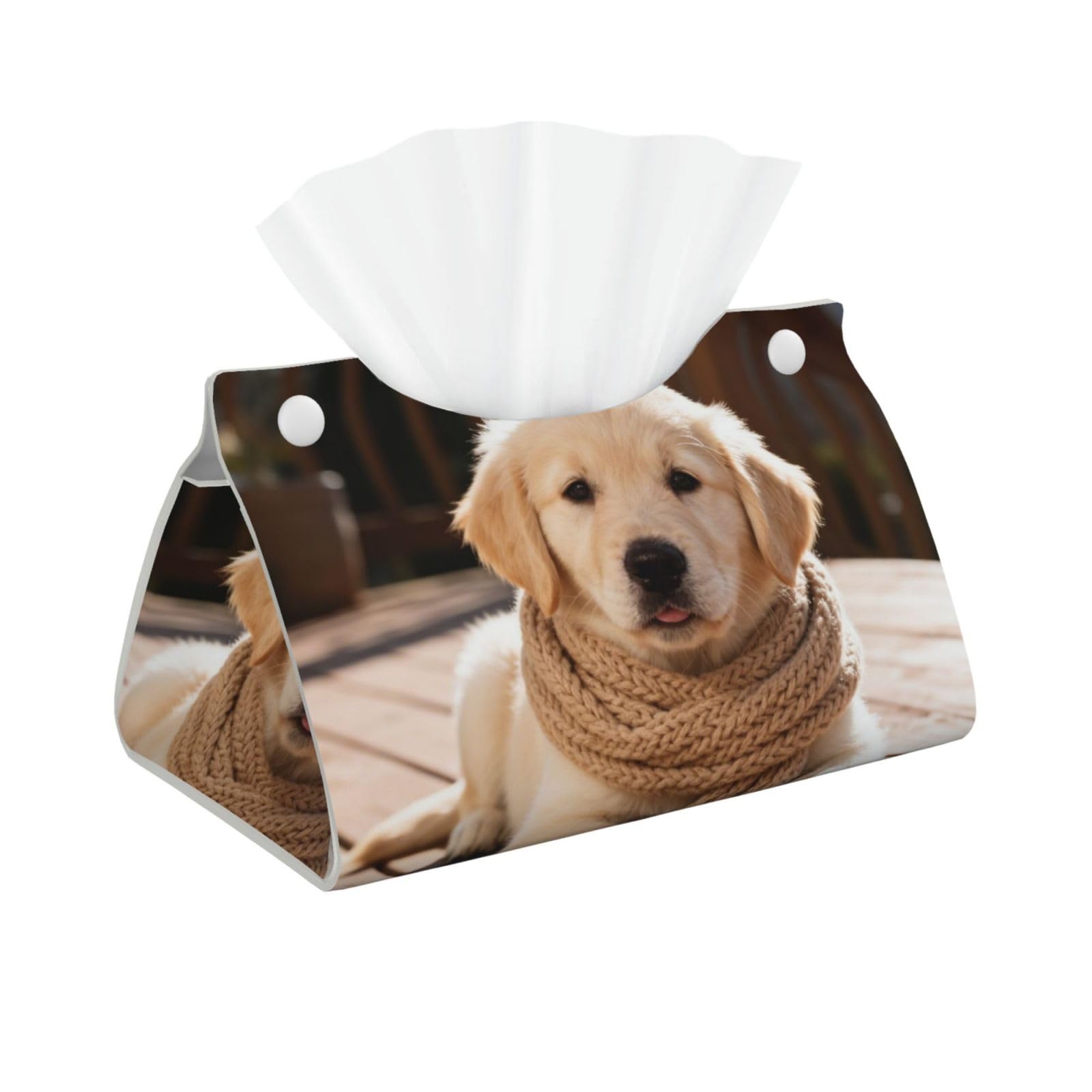 Golden Retriever Rectangular Leather Tissue Box Cover, Folding Facial Tissue Holder Dispenser for Car