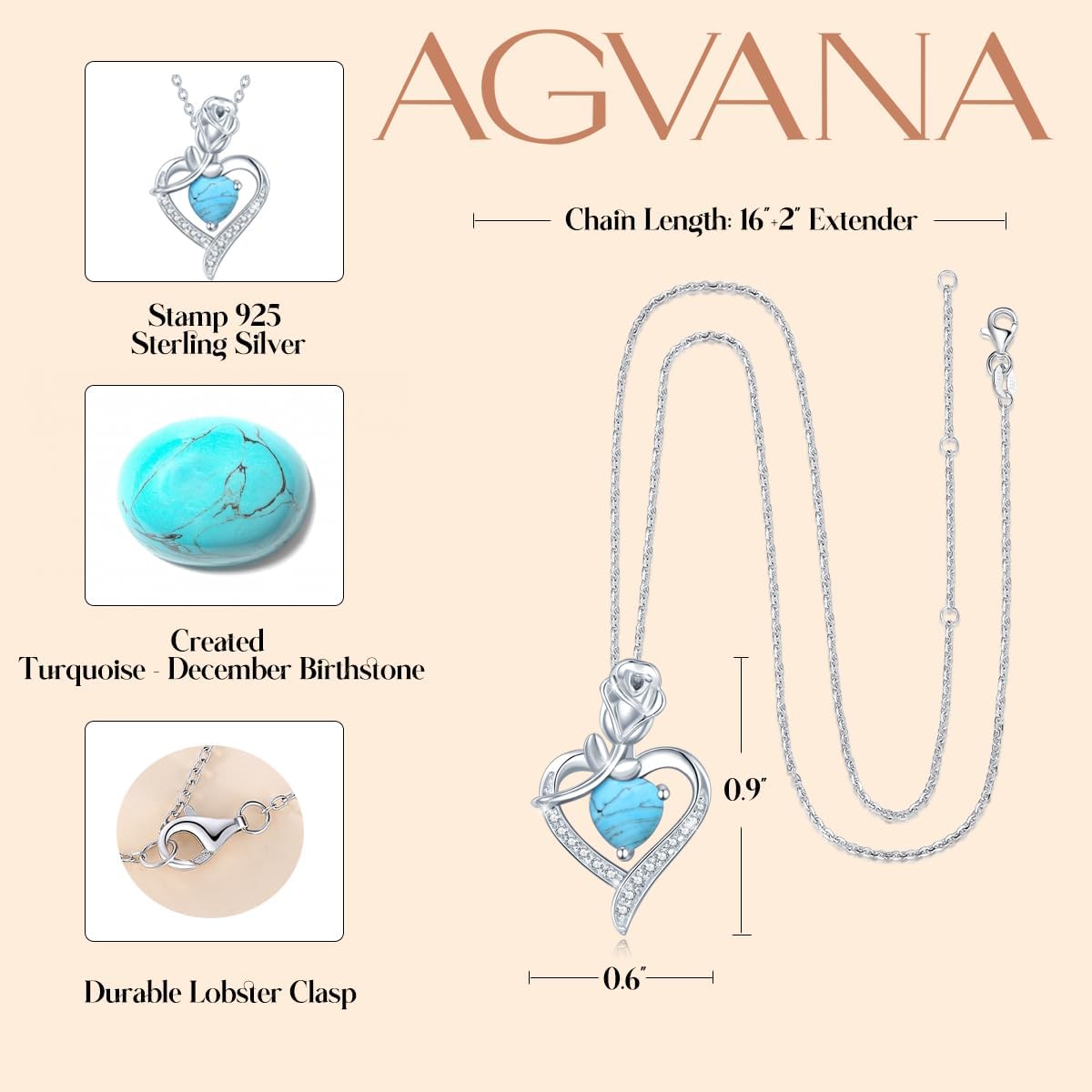 AGVANA Valentines Day Gifts Rosy Reverie Birthstone Necklace for Women Sterling Silver Genuine or Created Gemstone Rose Flower Heart Pendant Necklace Anniversary Birthday Gifts for Women Mom Wife Her - Image 5