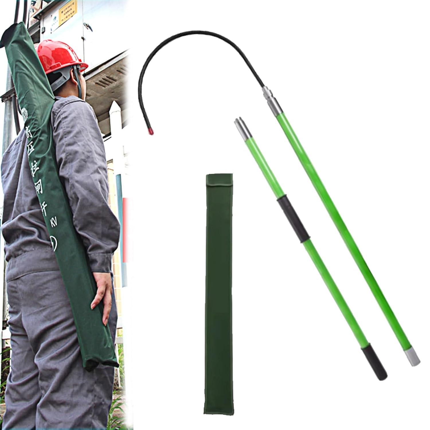 Rescue Hook High Voltage Work Rescue Hook Hotstick Electrical W/Storge Bag, Aerial Work Line Worker Safety Tool(Green,6.6ft/2m)