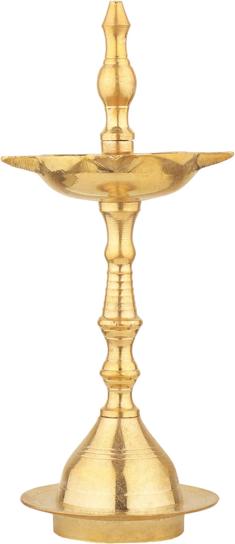 Rolimoli Pure Brass Original Traditional South Fancy Kerela Samay Diya Oil Diwali Puja Lamp, Kuthuvilakku Golden Kuthu Vilakku Ornamental Lamp (Straight Top, 6 Inch)