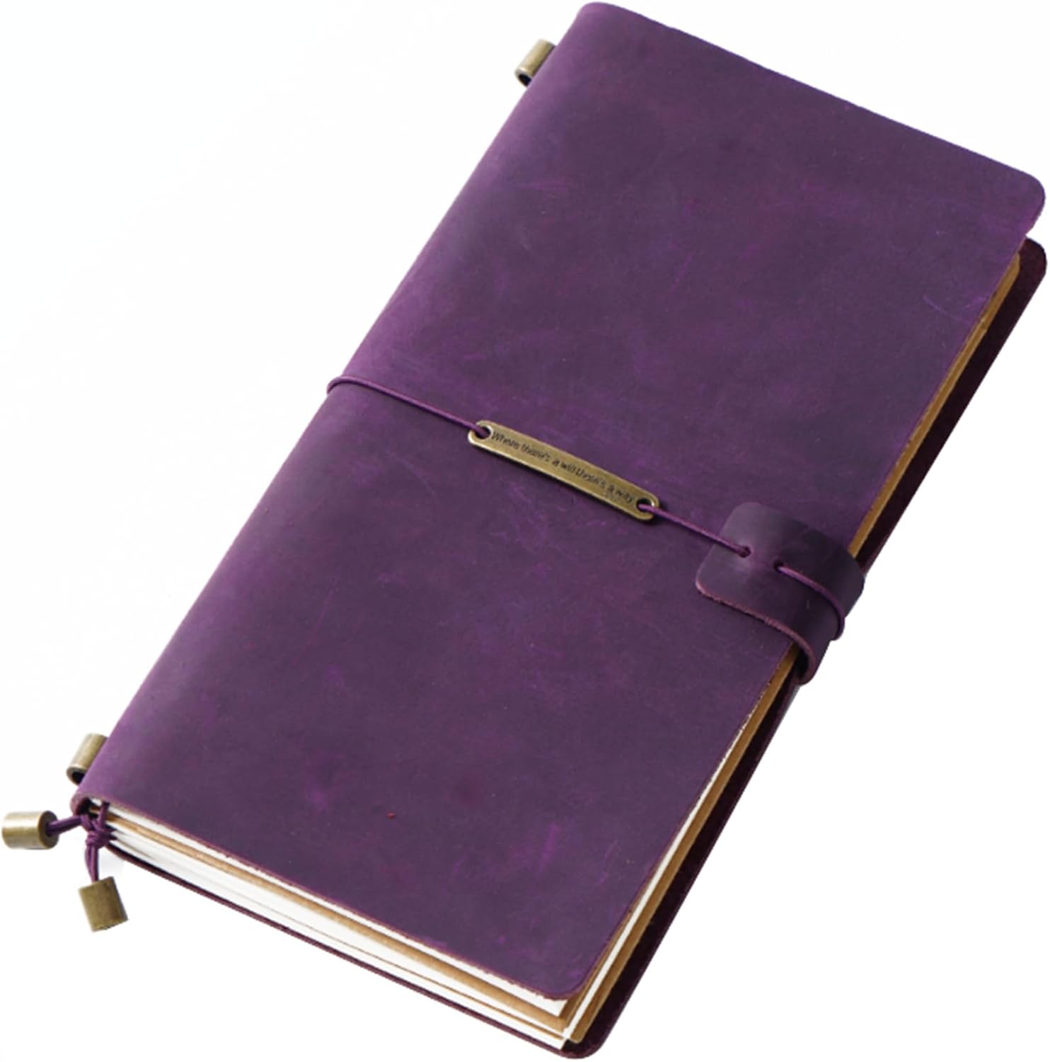 AIGUONKU Travelers Notebook - Retro Handmade Leather Travel Journal (Standard 22x12.5cm,Purple)