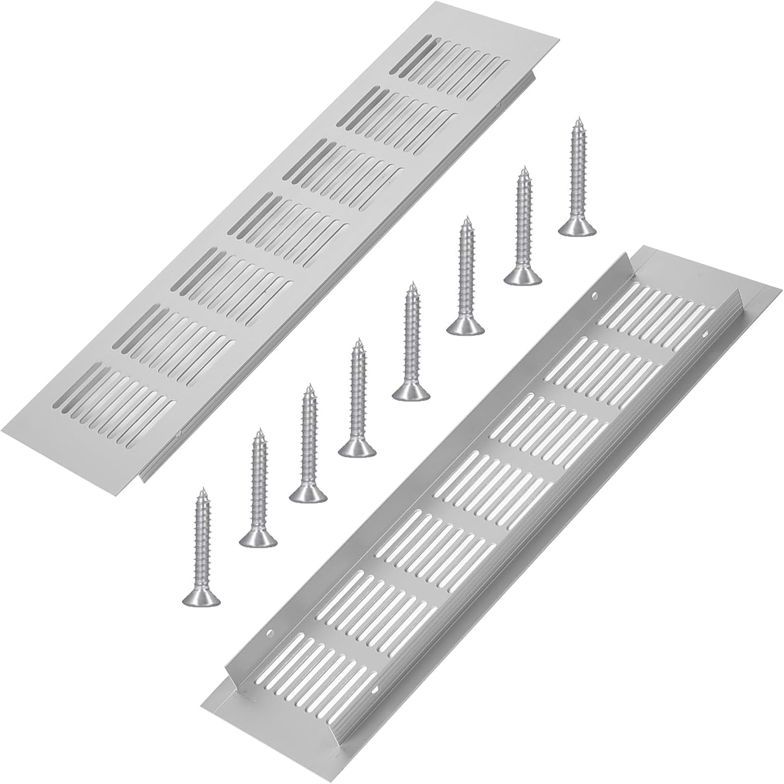 2Pcs Vent Cover, Kitchen Plinth Vent, 300 x 80 mm Ventilation Grille Radiator Grill with Screws Air Vent Grille Cover for Kitchen Plinth Cabinet Door Floor Wall(Silvery)
