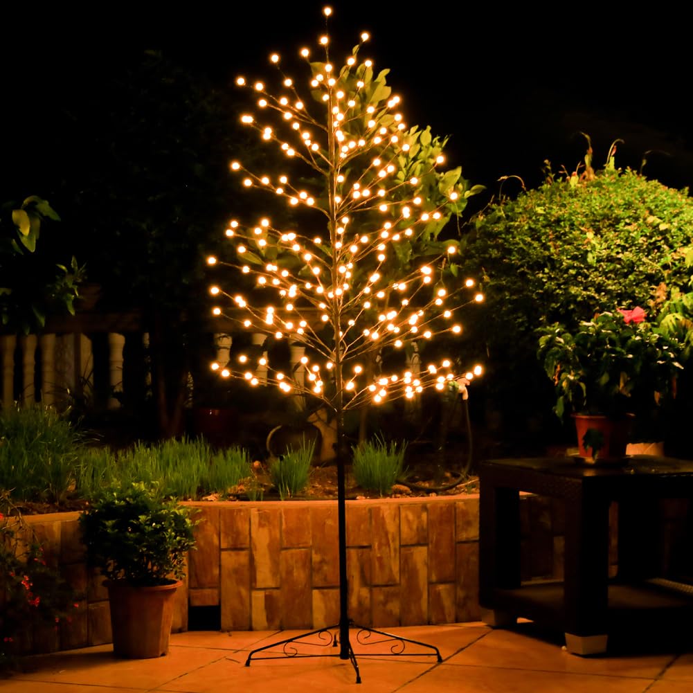 Snokip Lighted Tree, 6.5FT 208 LED Multi-Color Ball Light with Artificial Twig Artificial Tree Decorations for Christmas Halloween Bedroom Room Office Party Wedding Xmas Decorations, Warm White