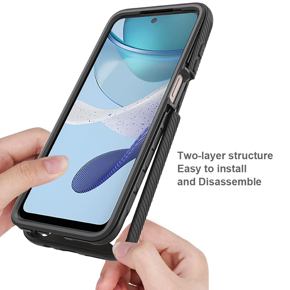 XINNI Cover per Motorola Moto G54, Protezione Schermo Integrata 360 Gradi Antiurto Custodia, Rugged Doppia Faccia Bumper Trasparente Full Guscio Fronte Retro Case, Nero