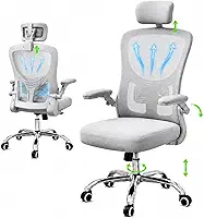 Cadeira de Escritório Ergonômica Premium NR17 Cinza Giratória Reclinável 145 Graus com Suporte Lombar Encosto Mesh Respirável Cadeira Gamer com Regulagem de Altura e Rodinhas Suporta até 120kg