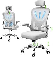 Cadeira de Escritório Ergonômica Premium NR17 Cinza Giratória Reclinável 145 Graus com Suporte Lombar Encosto Mesh Respirável Cadeira Gamer com Regulagem de Altura e Rodinhas Suporta até 120kg