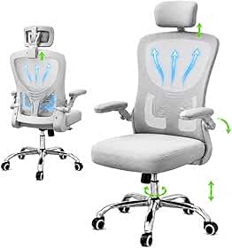 Cadeira de Escritório Ergonômica Premium NR17 Cinza Giratória Reclinável 145 Graus com Suporte Lombar Encosto Mesh Respirável Cadeira Gamer com Regulagem de Altura e Rodinhas Suporta até 120kg