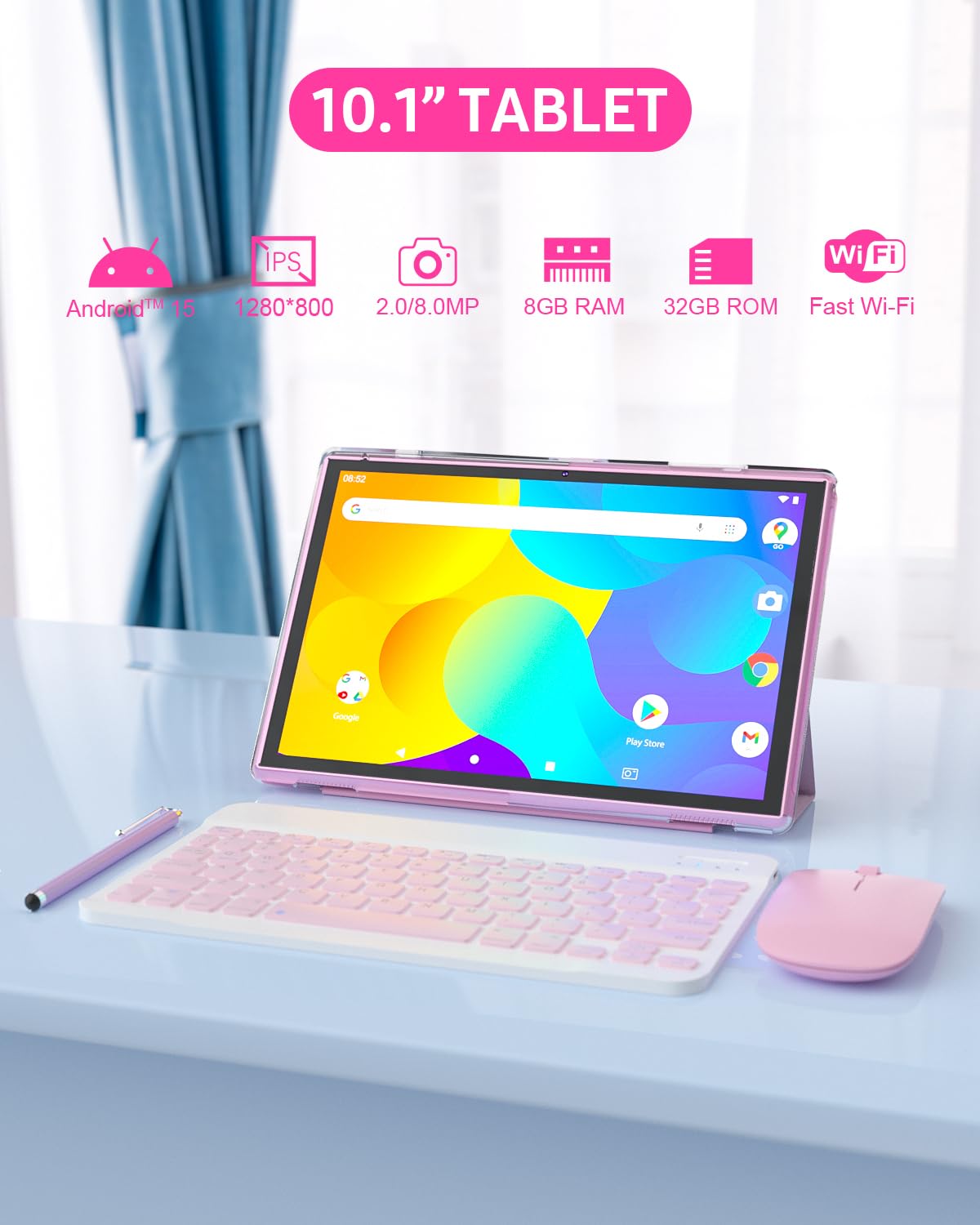 2-in-1-Tablet mit Tastatur, Maus-Stylus, 10 Zoll Tablet, Android 14 Tablets, PC, 6 GB RAM + 32 GB ROM, unterstützt 1 TB erweiterbar, 6000 mAh Akku, IPS, 25,7 cm (10,1 Zoll) Tab 2 MP + 8 MP Dual-Kamera