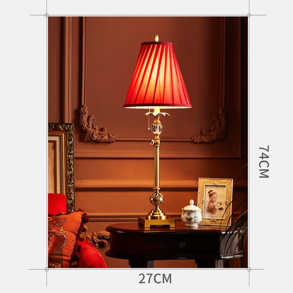 Retro Lampa Stołowa Do Sypialni: Nocna Lampa Stołowa, Miedziana Lampka Nocna Z Kloszem Z Tkaniny Do Salonu, Sypialni, Domu (Przełącznik Przyciskowy)