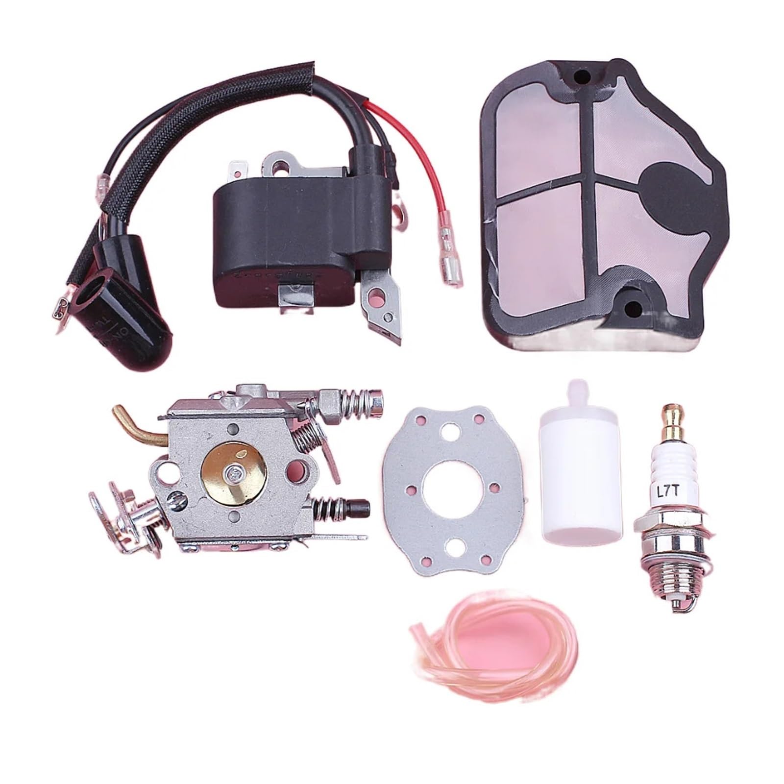 Dingmao Bobina de encendido de carburador Compatible con Hus 136, 137, 141, 142, filtro de combustible y aire, junta flexible, bujía, motosierra
