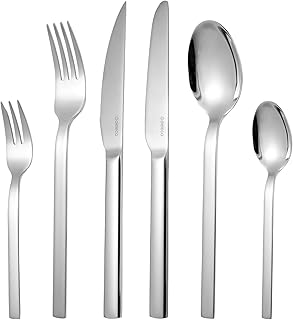 Deleca Elegantia Stainless Steel Cutlery Set for 6 People with Steak Knife - Dishwasher Safe, Silver Cutlery, Cutlery Set, Cutlery Set, 6 People - Cutlery Set for Home/Party/Restaurant