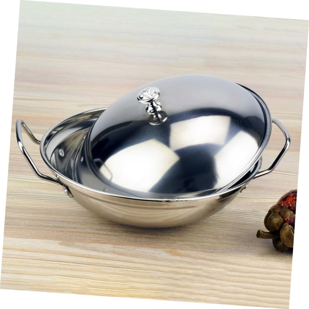 LIFKOME Stainless Steel Dry Pot with Lid 10-inch Cooking Pot for Household and Alcohol Stove Use Kitchen Cookware for Indoor and Outdoor Cooking Random Style
