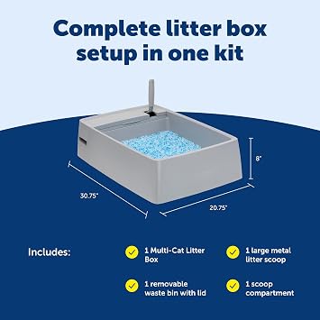 PetSafe Multi-Cat Litter Box - Hygienic Maintenance with High Litter Capacity, Integrated Scoop Holder & Rubber-Sealed Separate Waste Compartment - Reliable Leak Protection & Instant Setup