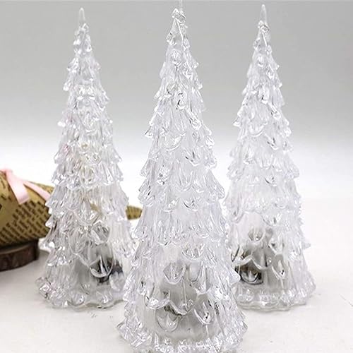 Miniatura 5 de Árbol de Navidad de cristal, 3 piezas de acrílico de 6.5 pulgadas, pequeño adorno de árbol de Navidad con luz LED que cambia de color, luz nocturna