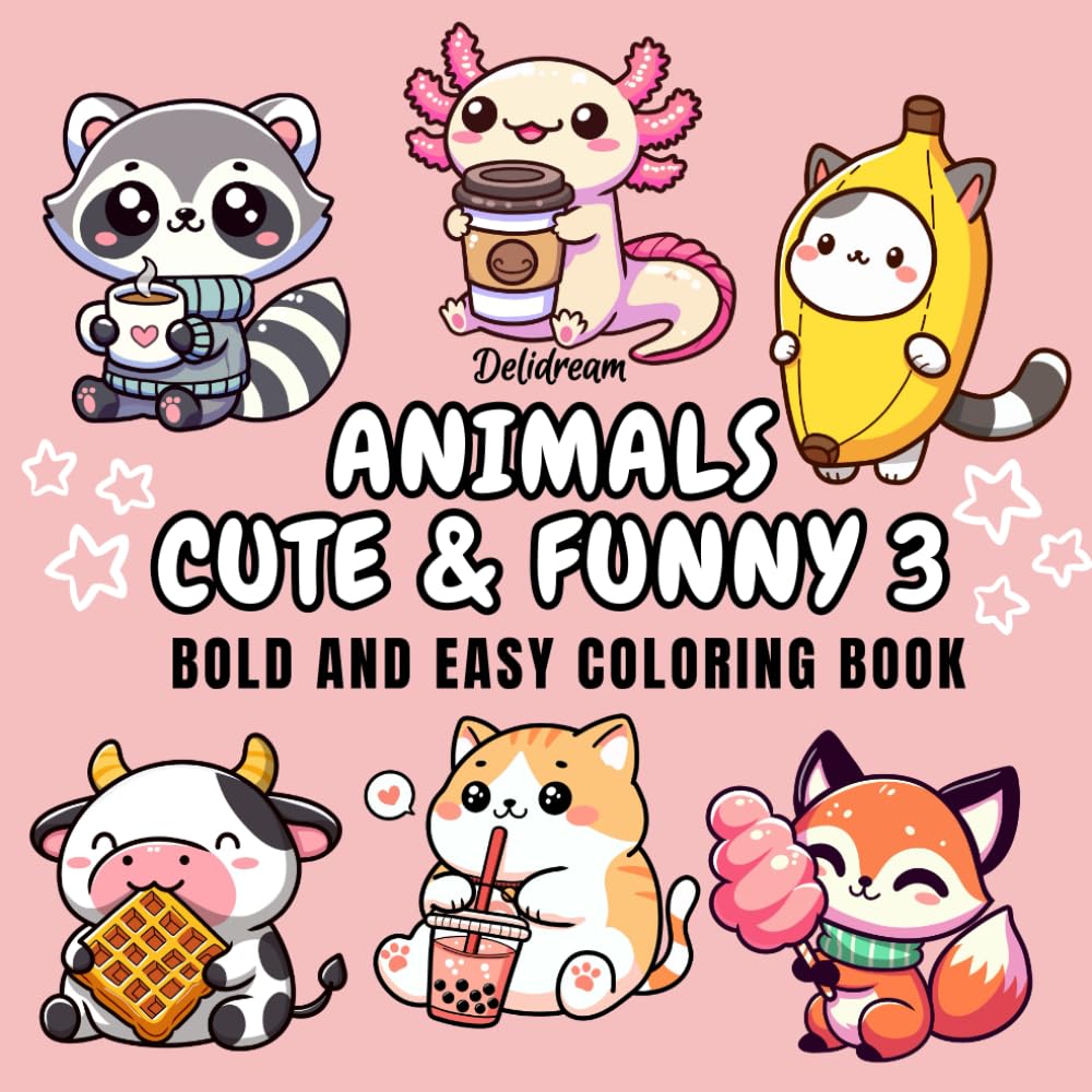 Animals Cute & Funny 3: Bold and Easy Coloring Book for Kids and Adults, 35 Relaxing Stress Relieving Designs (Bold and Easy Coloring Books)