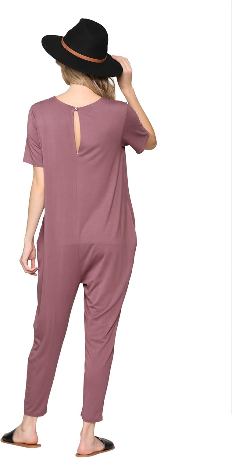 LaClef Women's Maternity Short Sleeve Jumpsuit with Pocket at  Women’s Clothing store