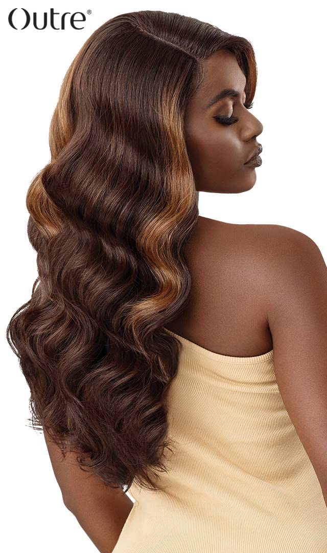 일반 Outre Color Bomb Synthetic HD Lace Front Wig - LEVANA, Long Loose Wave Hair Wigs with High Heat Resistant (1, Jet Black)