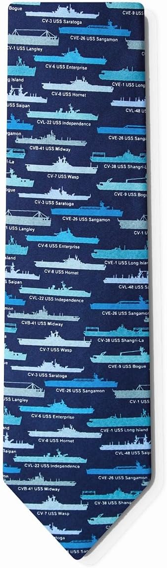 Men's 100% Silk Blue U.S. Aircraft Carriers Military Novelty Necktie Tie