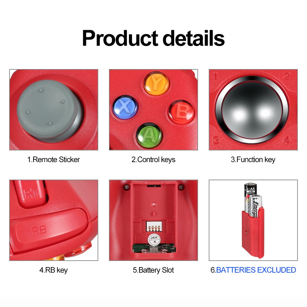 Wireless PC Controller,Wetoph GD01 Wireless Gamepad For Xbox 360 Built-in Dual Vibration Support PC(Windows XP/7/8/10)(Red)