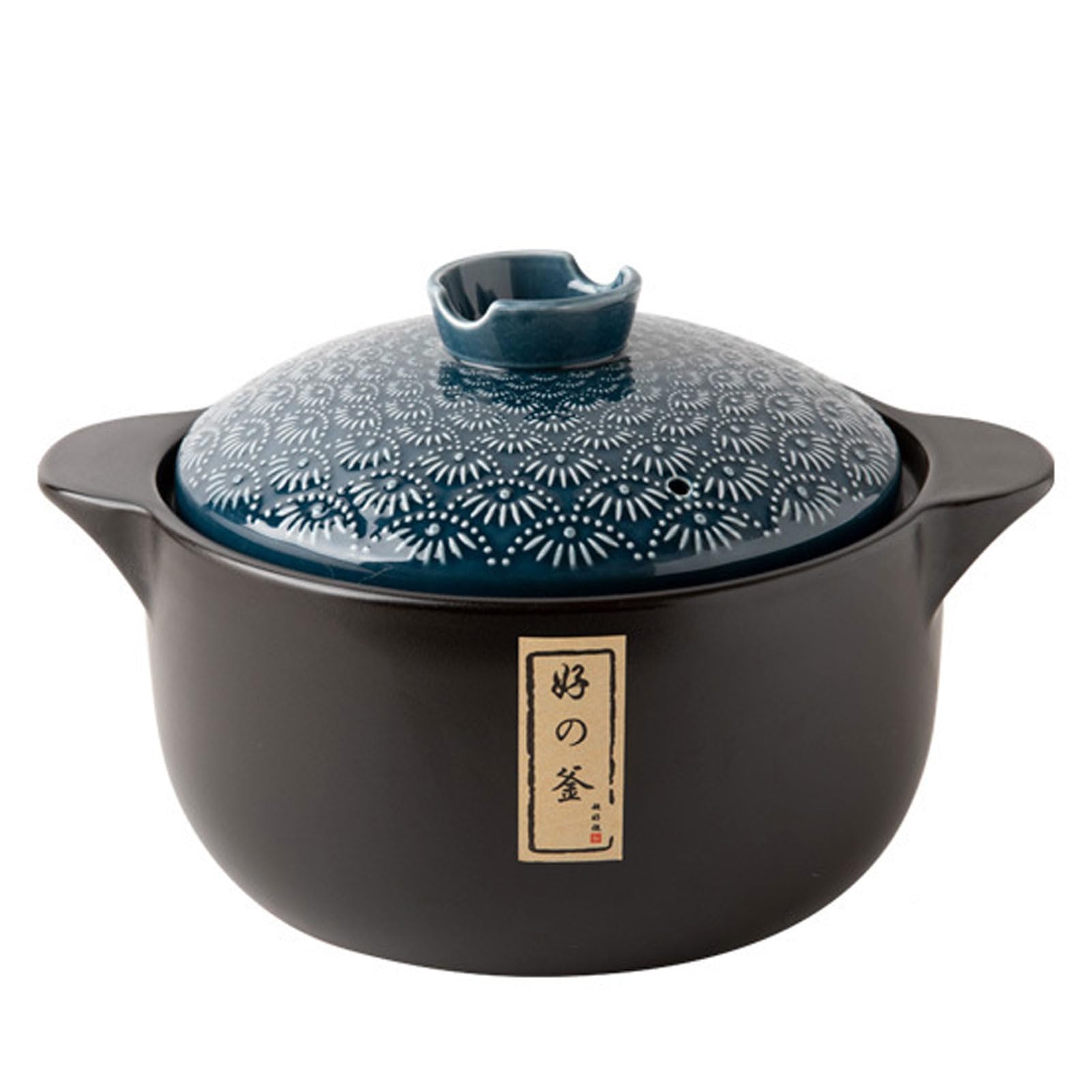 Chfkun Ceramic Black Casserole Clay Pot with Lid, Japanese Donabe Ceramic Hot Pot, Stew Pot Kitchen Cooking, Heat-Resistant Stockpot for Home, for Dinner and Party