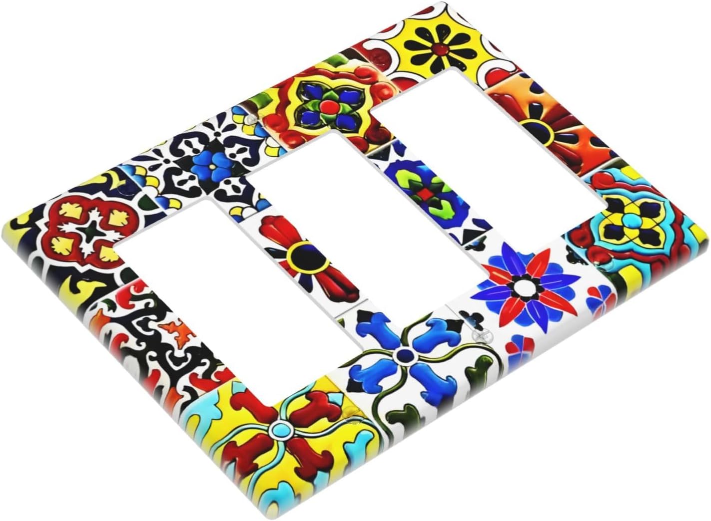 Decorative Outlet Covers Talavera Tile Style Geometic Floral 3 Gang Light Switch Cover Plate Triple Rocker Wall Plates for Electrical Outlets Switch Plate Covers for Kitchen Bathroom Decor image 3