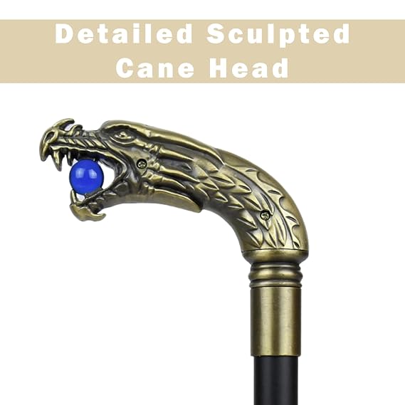 Dragon Head Gothic Walking Stick Cane - Walking Sticks for Men, Seniors Balance - Collapsible 2 pc Travel Canes For Mobility, Stability, Knee Support - Elderly Assistance Products -36.5 Golden Dragon