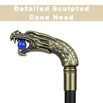Dragon Head Gothic Walking Stick Cane - Walking Sticks for Men, Seniors Balance - Collapsible 2 pc Travel Canes For Mobility, Stability, Knee Support - Elderly Assistance Products -36.5 Golden Dragon