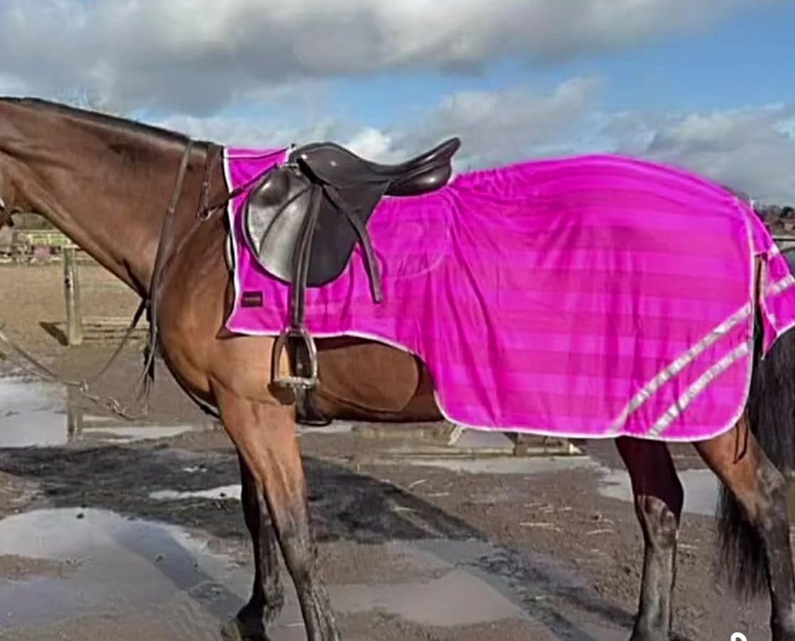 Feuille d'exercice haute visibilité avec rabat réfléchissant pour la selle - Taille complète / Cob / Poney - Rose fluo